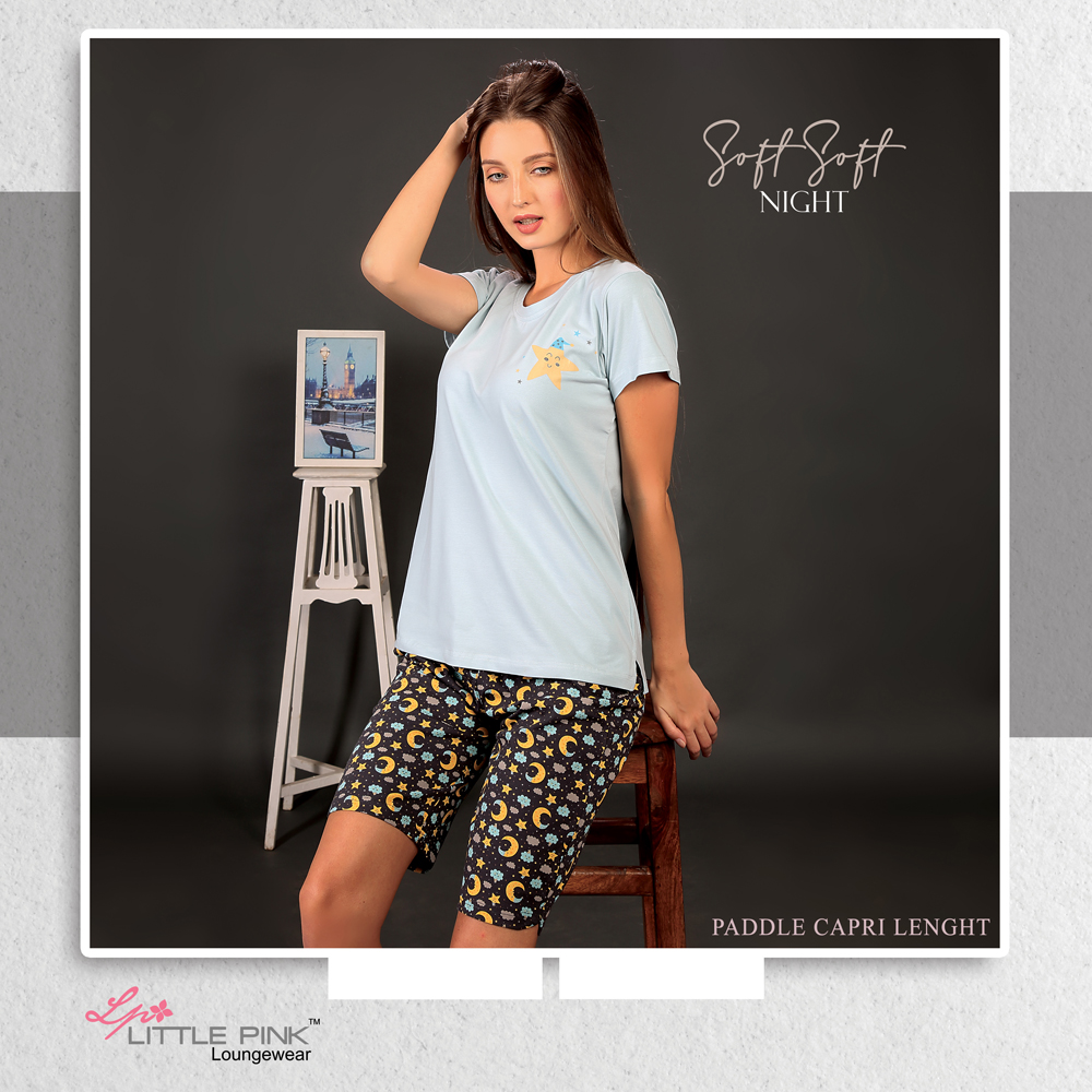 7238-B LittlePink Solid R/N T-Shirt With Printed Capri