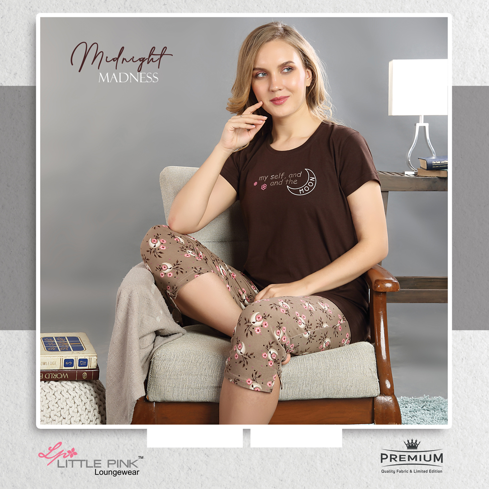 7250-A LittlePink Solid R/N T-Shirt With Printed Capri