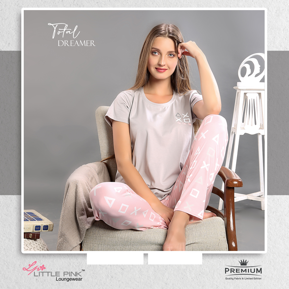 7280-A LittlePink Solid T-Shirt & Printed Pajama