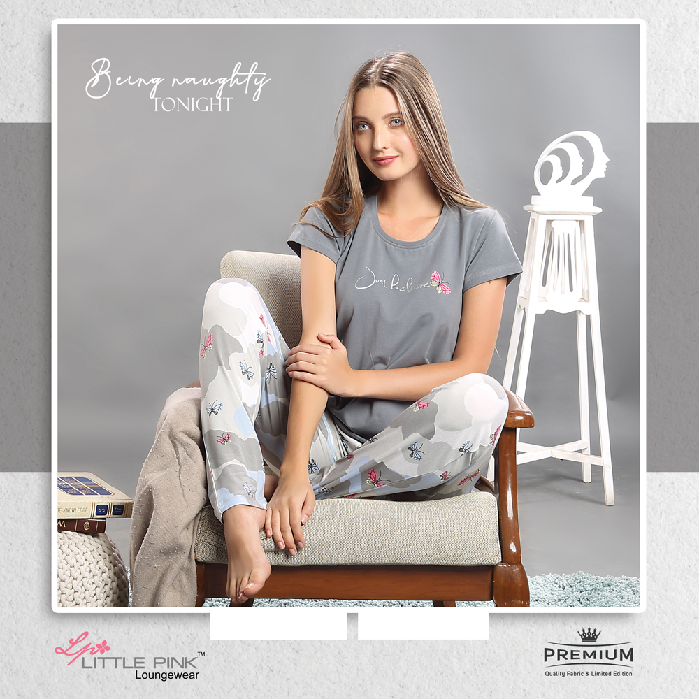 7288-A LittlePink Solid R/N T-Shirt With All Over Printed Pajama