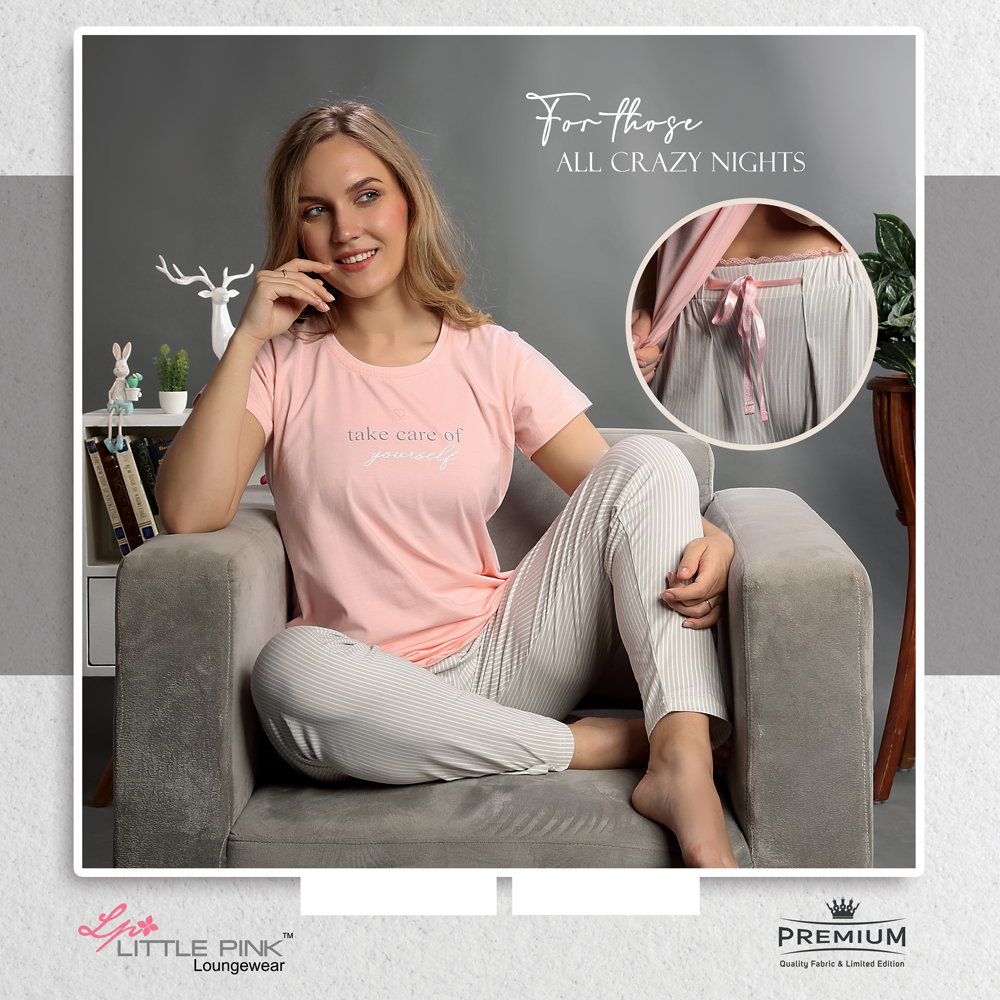 7295-A LittlePink Pink-Beige R/N T-shirt with Pajama