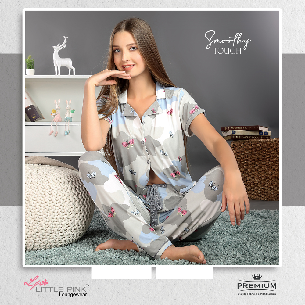 7311-A Little Pink Print All Over Shirt & Pajama Set