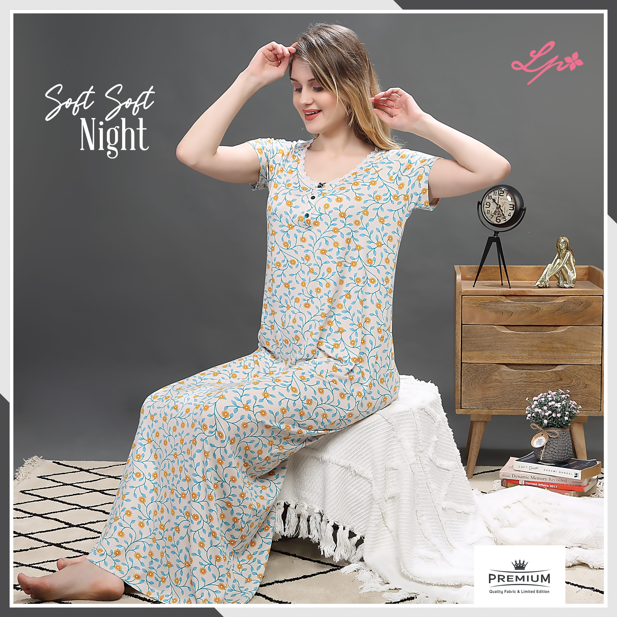 8220-A Little Pink Smoke White All Over Print Long Nighty
