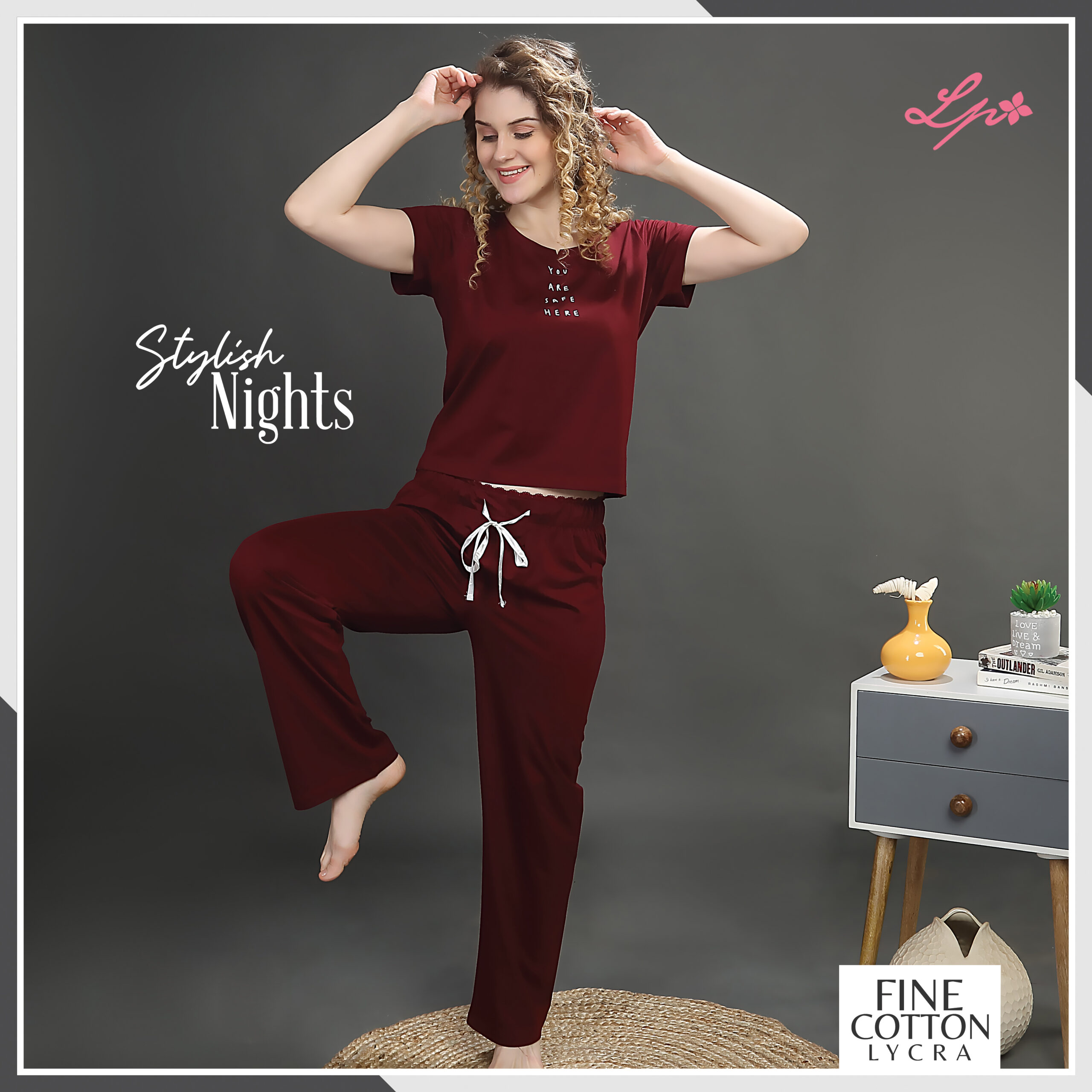 612-A Little Pink Solid Wine Red Pajama Set