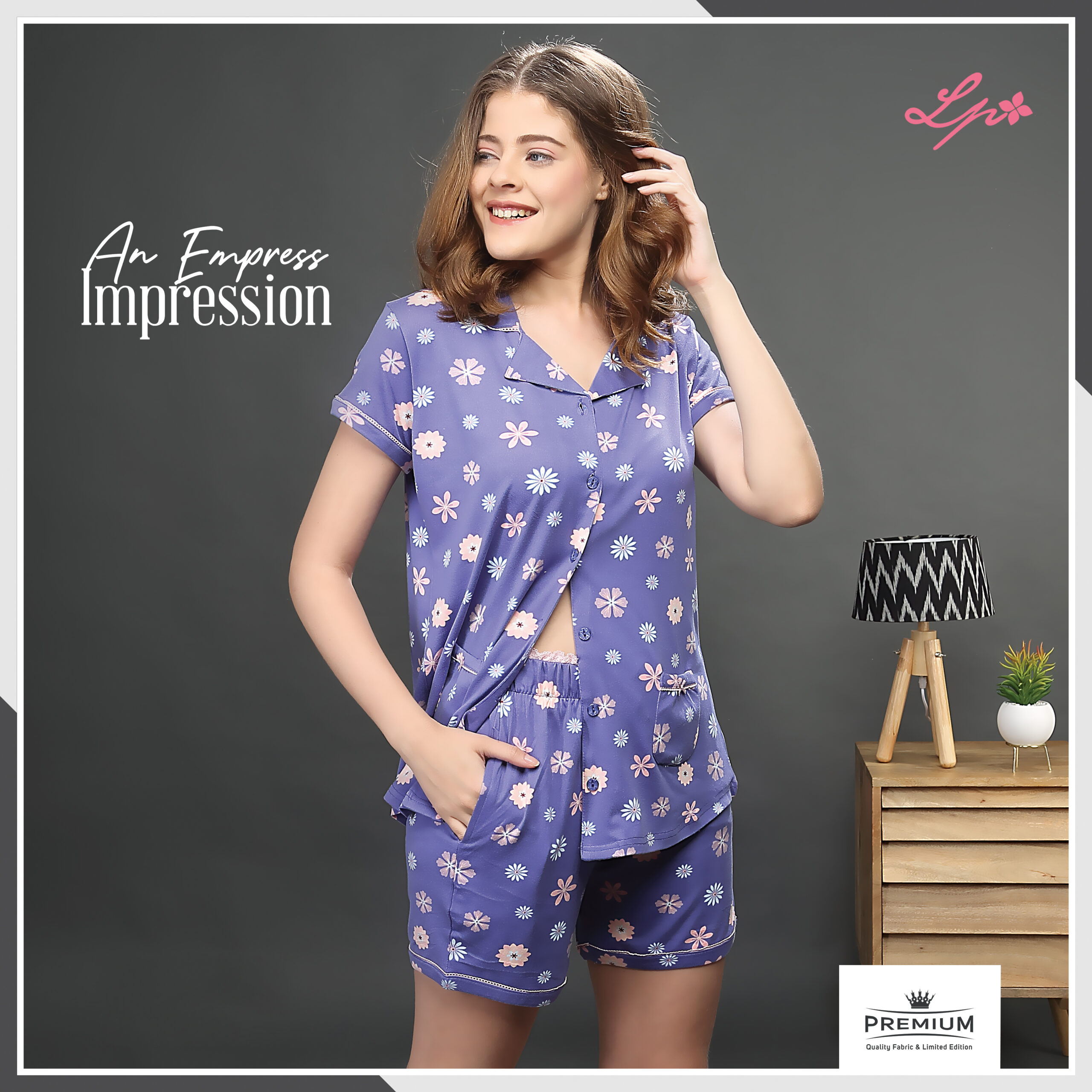 8014-A Little Pink Ultra Marin Blue Printed Shirts With Shorts Set.