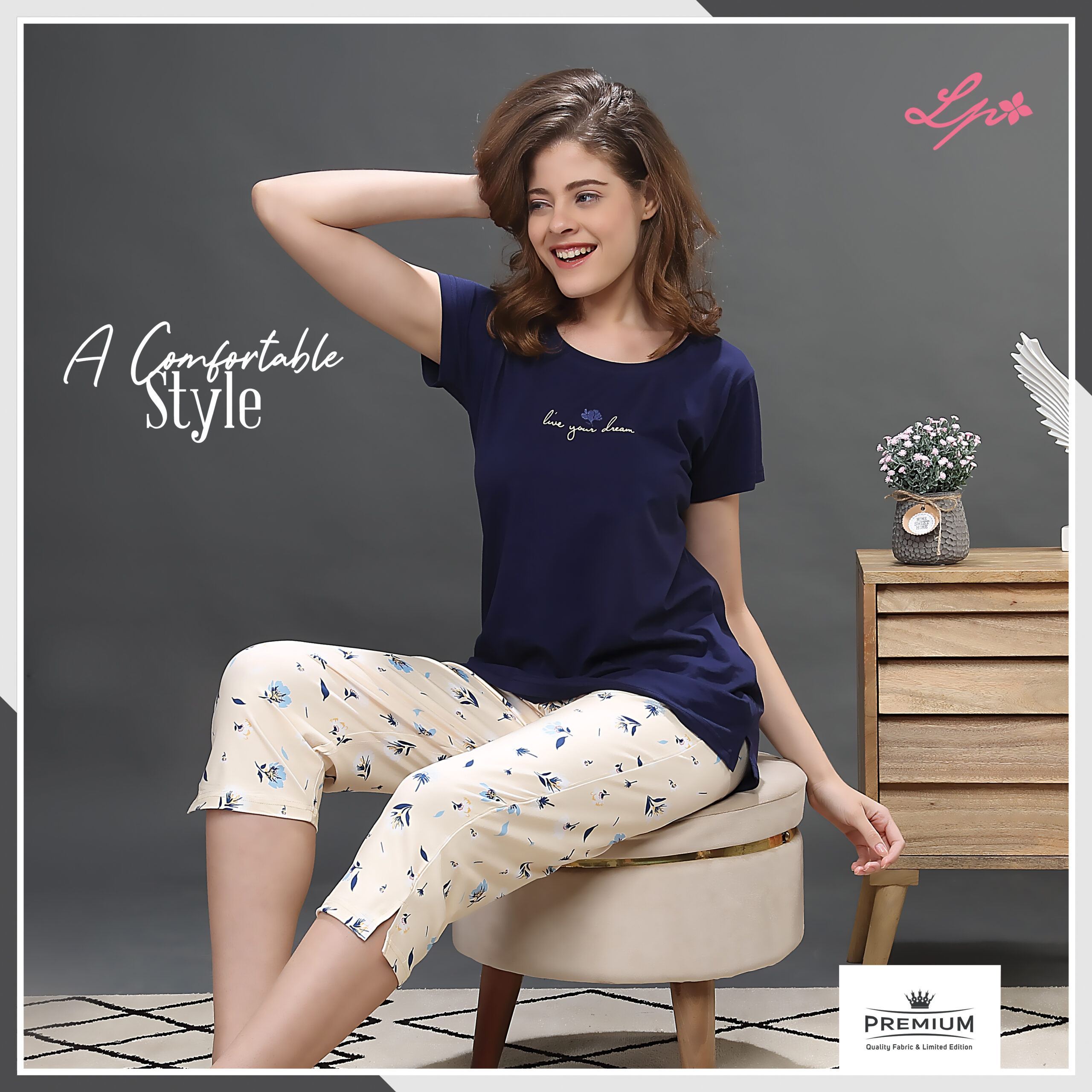 8024-B Little Pink Solid Navy T-Shirt With Printed Capri Set. – Littlepink