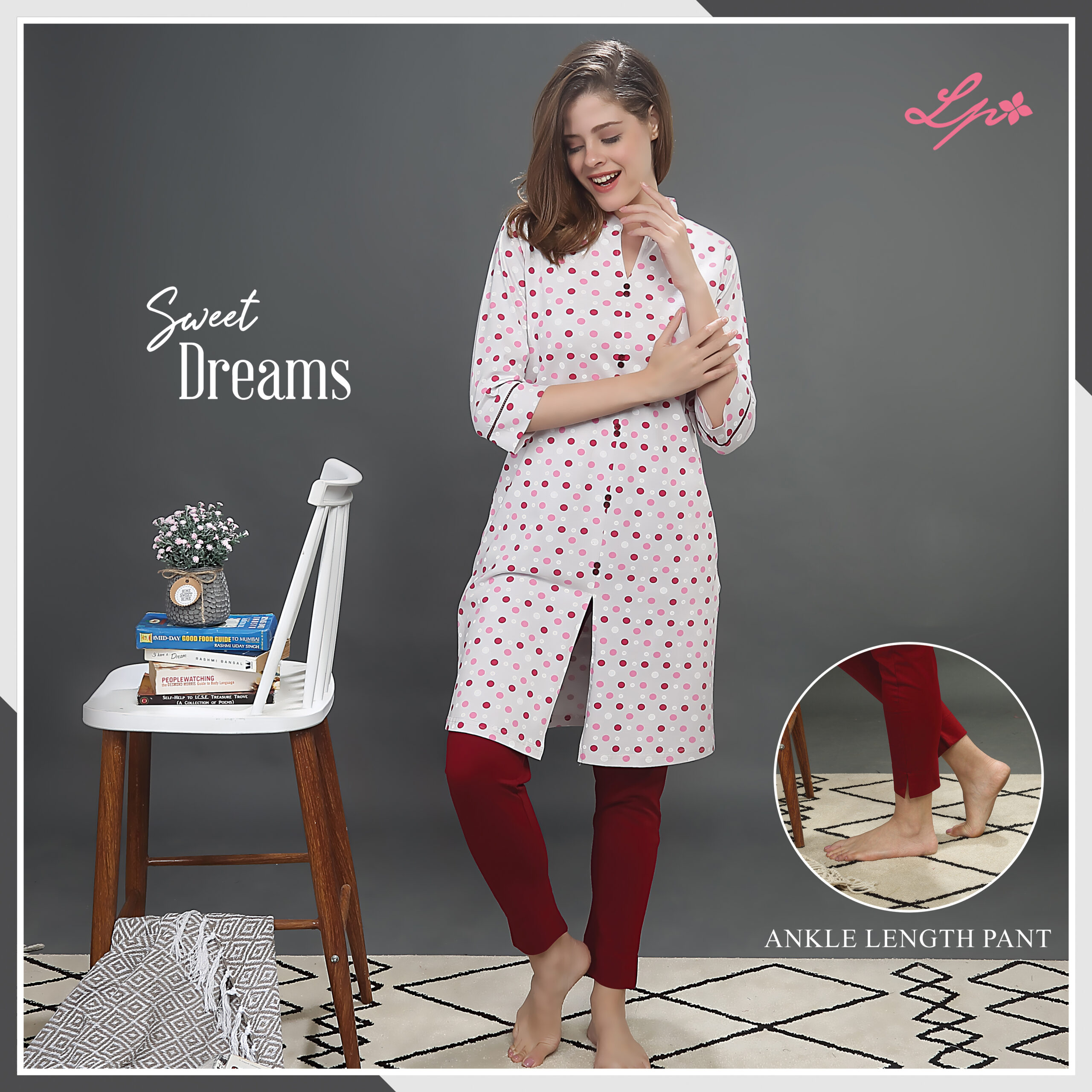8147-A Little Pink Oyster Long Kurti With Salid Pant.