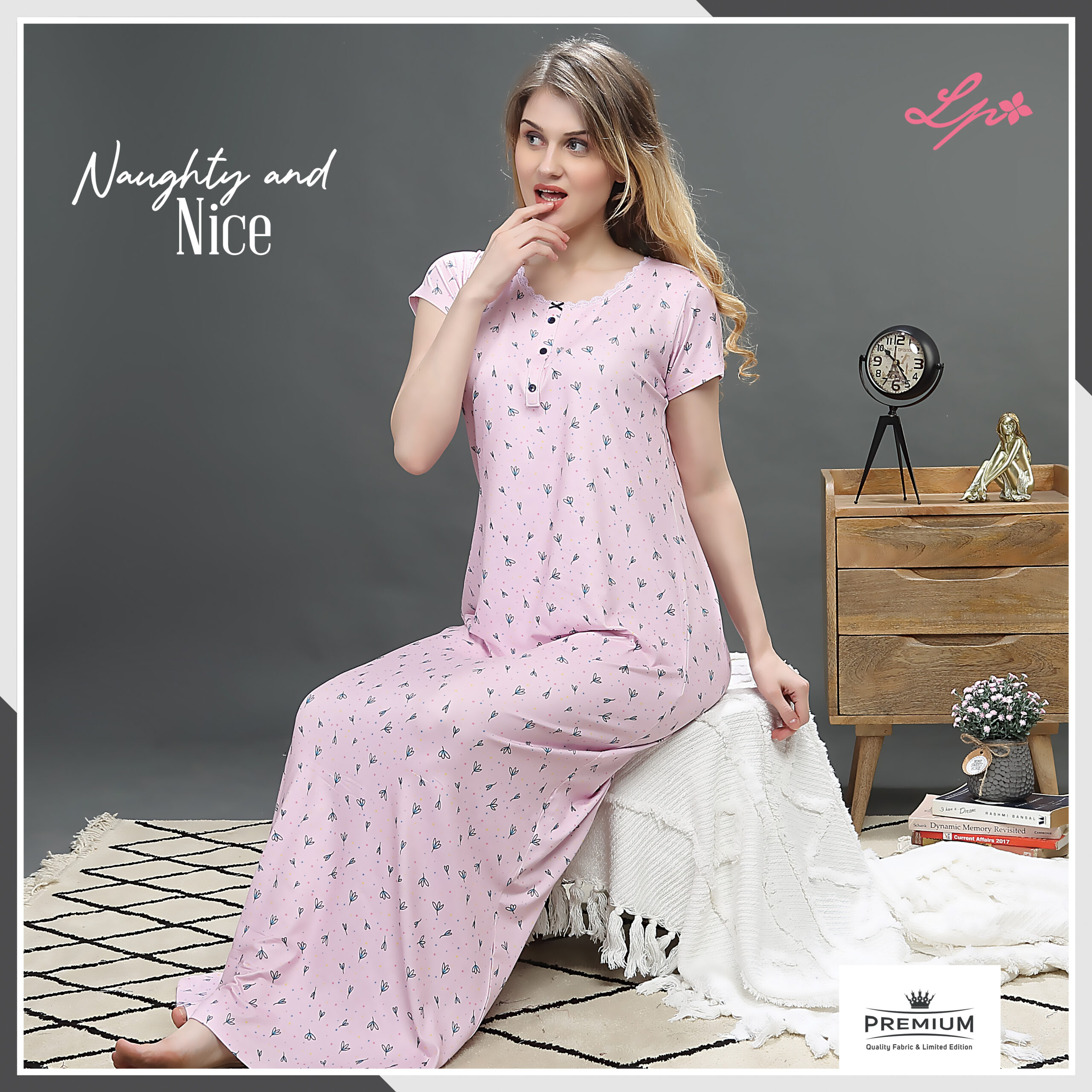 8226-A Little Pink Blush Pink All Over Printed Long Nighty