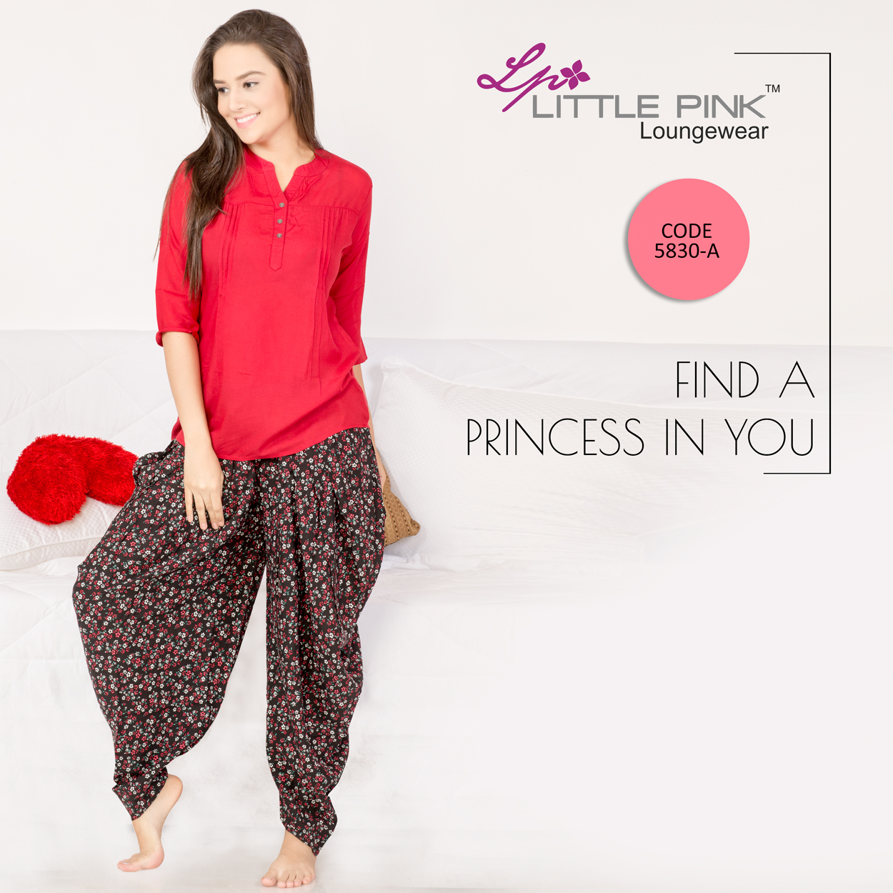 5830-A LittlePink Solid Carmine Red Short Kurti With Patiala Set.